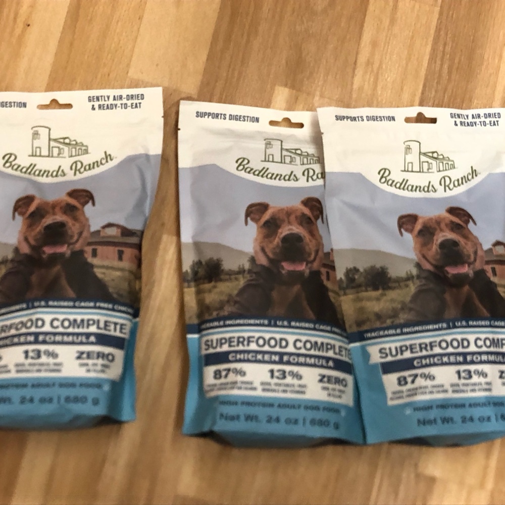 Badlands Ranch Superfood Complete Chicken Formula Dog Food 3 bags24 oz New